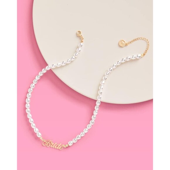 Pearl Beaded Necklace 16" Choker with Bride Nameplate Bridal Shower Gift - Picture 5 of 5